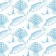 Sea Shells - Blue on White